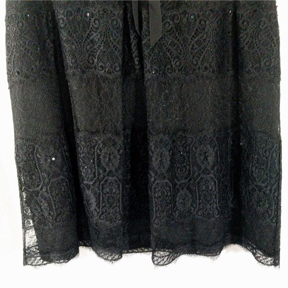 ANN TAYLOR! BLACK SEQUINNED LACE, BLACK VELVET RIBBON TRIM A-LINE SKIRT! SZ 14 - Picture 4 of 8